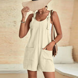 Tie Knot Strap Jumpsuits with Pockets | Serene Chicy Boutique Beige XL