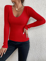 Ribbed V-Neck Spring Sweater | Aviva Chicy Boutique Light Red S
