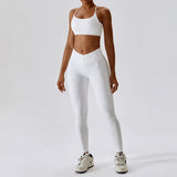 Back Bra High Waist Leggings Suit | Siren Chicy Boutique White L