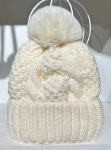 Twist Knitting Hat with Fur Pompom | IceCap Chicy Boutique cream One Size