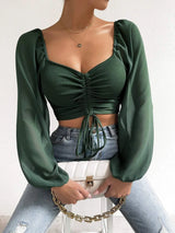 Lace up V-neck Long Sleeve | Titi Chicy Boutique army green XXL