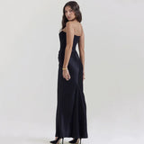 Fishbone Bandeau Slim-fit Backless Velvet Dress Black | Arabella Chicy Boutique