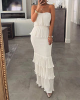Bandeau Dress Shirred Ruffle Hem | Nehama Chicy Boutique