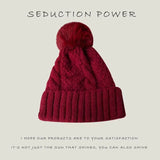 Twist Knitting Hat with Fur Pompom | IceCap Chicy Boutique wine red One Size
