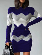 Print Slim Knitted Dress | Hazely Chicy Boutique Blue XXXL
