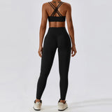 2PCS Push Up Fitness Sport Bra and Leggings Set | Zella Chicy Boutique Black Set-1 XL CHINA