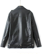 Loose Motorcycle Biker Black Leather Jacket with Belt | Cozyra Chicy Boutique