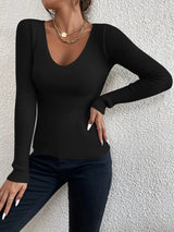 Ribbed V-Neck Spring Sweater | Aviva Chicy Boutique black S