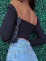 Hollow-Out V-neck Long Sleeve Crop Tops | Backless Chicy Boutique