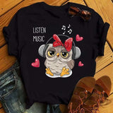 Owl Print Casual Short-sleeved | Owl Chicy Boutique ETLFT24731170037 M