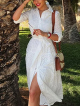 White Embroidery Midi Dresss | Avelis Chicy Boutique White XS