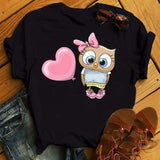Owl Print Casual Short-sleeved | Owl Chicy Boutique ETLFT24731170025 M