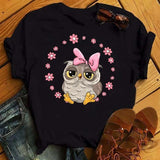 Owl Print Casual Short-sleeved | Owl Chicy Boutique ETLFT24731170036 M