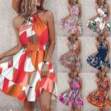 Hanging Neck Waist Short Ruffle Edge Dress | Edge Chicy Boutique