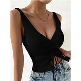 Drawstring Front Ribbed Knit | Likke Chicy Boutique one size Black