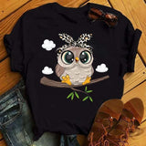 Owl Print Casual Short-sleeved | Owl Chicy Boutique ETLFT24731170031 M
