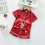 Mickey Mouse Silk Satin Short Sleeve+Shorts | Katani Chicy Boutique Red 12M