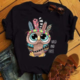 Owl Print Casual Short-sleeved | Owl Chicy Boutique ETLFT24731170038 M