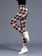 Plaid High Waist Leggings | PlaidFit Chicy Boutique Khaki White Plaid S