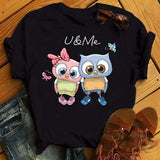 Owl Print Casual Short-sleeved | Owl Chicy Boutique ETLFT24731170027 M