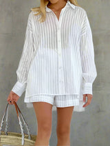 White Stripe Shorts Sets | Neaama Chicy Boutique White L