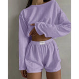 Set Long Sleeve Tops With Shorts Sleepwear | Shosy Chicy Boutique Purple S(30-32)