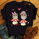 Owl Print Casual Short-sleeved | Owl Chicy Boutique
