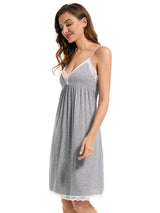 Cotton Lace Sleepwear, Soft & Chic Nightdress 👗💤 | Venuc Chicy Boutique Light gray S