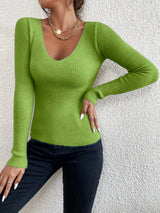 Ribbed V-Neck Spring Sweater | Aviva Chicy Boutique green S