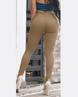 High Waist Pocket Design Skinny Pants Button Pocket | Valery Chicy Boutique