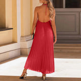 Backless Dress Pleated Dress | Serene Chicy Boutique Red L United States