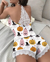 Sleeveless V-Neck Crochet Lace Pajamas | Venus Chicy Boutique White Pumpkin S