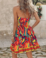 Hanging Neck Waist Short Ruffle Edge Dress | Edge Chicy Boutique