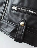 Loose Motorcycle Biker Black Leather Jacket with Belt | Cozyra Chicy Boutique
