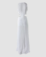 Sexy Solid Dresses Ladder Cut Out Irregular Ruffle Hem V-Neck Asymmetrical | Zigzag Chicy Boutique