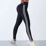Striped Slim Yoga Leggings Stretchy | Celiat Chicy Boutique black S