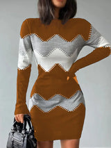 Print Slim Knitted Dress | Hazely Chicy Boutique Light Brown M