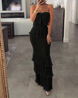 Bandeau Dress Shirred Ruffle Hem | Nehama Chicy Boutique