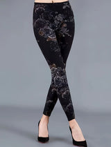 Black Floral Print Skinny Leggings | AeroFit Chicy Boutique