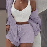 3-set Fluffy Pajamas Set | Polishia Chicy Boutique Purple S(30-32)