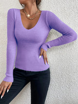 Ribbed V-Neck Spring Sweater | Aviva Chicy Boutique Lavender S