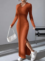 Chic Ribbed Knit Bodycon Dress | Ribella Chicy Boutique brown S