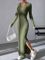 Chic Ribbed Knit Bodycon Dress | Ribella Chicy Boutique army green S