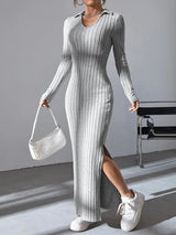 Chic Ribbed Knit Bodycon Dress | Ribella Chicy Boutique gray S