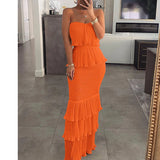 Bandeau Dress Shirred Ruffle Hem | Nehama Chicy Boutique
