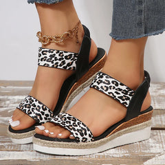 Leopard Wedge Heel Sandals | Glida