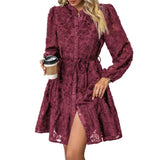 Midi Dress Slim Fit Waist Strap | Lurida Chicy Boutique Wine Red L