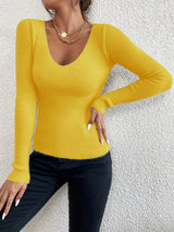 Ribbed V-Neck Spring Sweater | Aviva Chicy Boutique Dark Yellow S