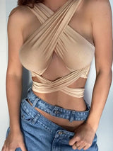 Strappy Cut-Out Halter Crop Top | Sienna Chicy Boutique