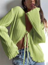 Chic Long Flare Sleeve V- Neck Cardigans | Fawna Chicy Boutique Light Green S